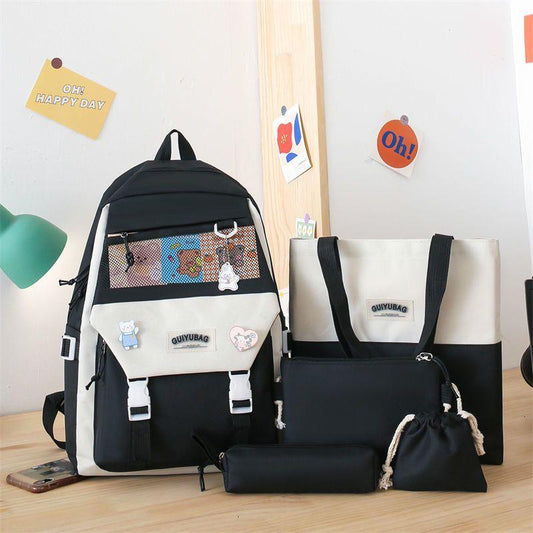 Multi pieces canvas girls Korean style trendy backpack - 