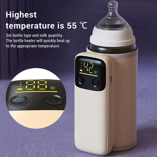 Bottle heater with digital display on a dark background