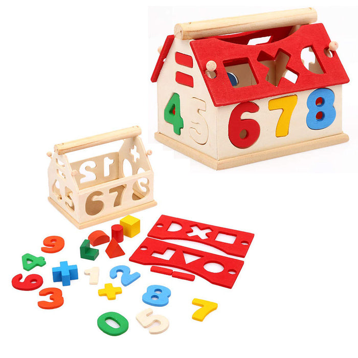 Wooden House Digital Numbers and Shapes Educational Blocks Play Set - Toys