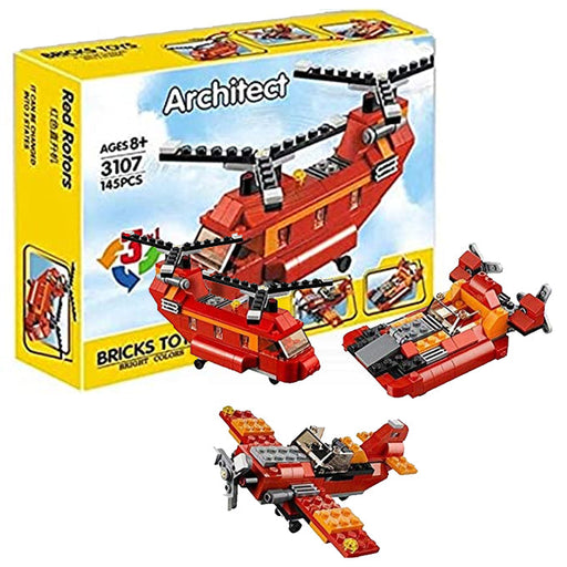 Decool Architect Creator - 3 in 1 - Red Rotors Helicopter Building Blocks Set - 3107 - Toy Sets