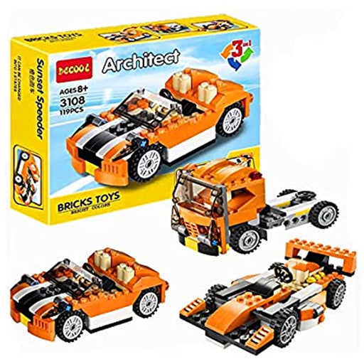 Decool: Architect Creator - 3 in 1 - Orange Sunset Speeder Race Car Building Blocks Set - 3108 - Toy Sets