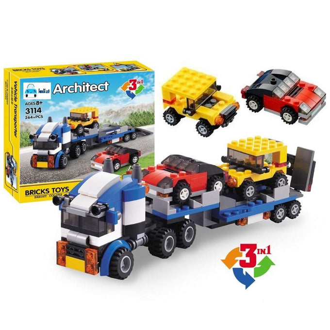 DIY 3 in 1 Building Blocks Bricks Construction Set Toys for Children (Vehicle Transporter) 264 Pcs - Toy Sets