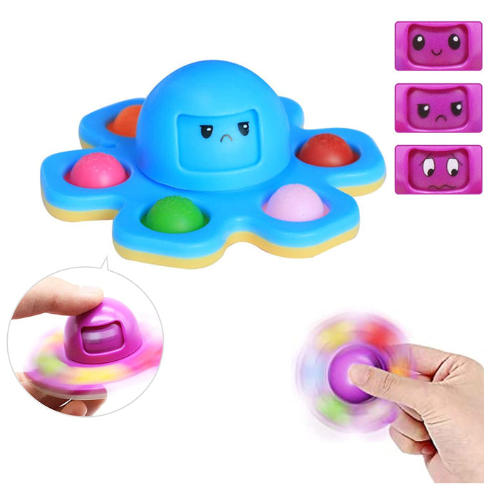 Face Changing Octopus Bubble Pop It Fidget Spinner Toy - Blue - Toy Sets