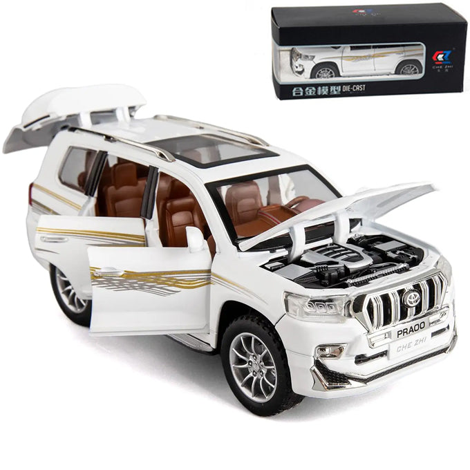 Toyota Prado Model Car Scale Model 1:24 ,Zinc Alloy Pull Back Toy car with Sound and Light for Kids Toys For Boys Gift White - Toy Sets
