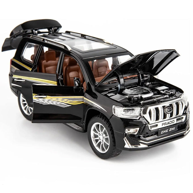 Toyota Prado Model Car Scale Model 1:24 ,Zinc Alloy Pull Back Toy car with Sound and Light for Kids Boy Gift Black - Toy Sets