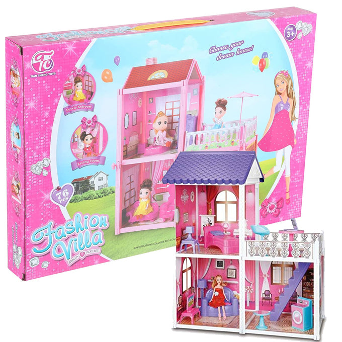 Creative Fashion Villa Doll House with Doll and Furniture (76Pcs) - Toy Sets