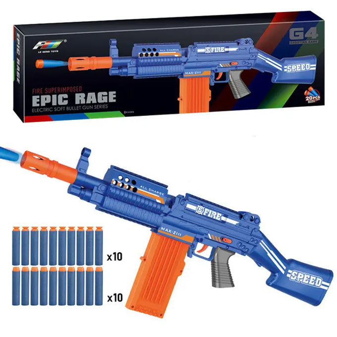 New Epic Rage Electric Toy Gun - Soft Darts Nerf Toy Gun – Blue - Toy Sets