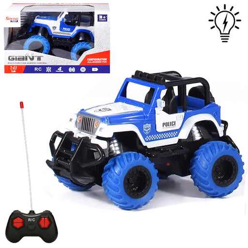 Remote Control Police Jeep - 4 Channel - Assorted Design - Blue - Toy Sets