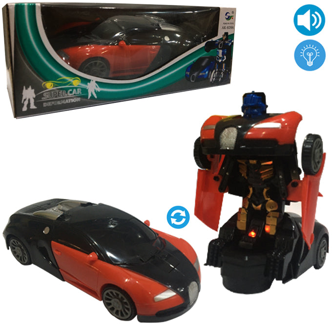 Transformer Bugatti Robot Car - Light &amp; Music - Red - Toy Sets