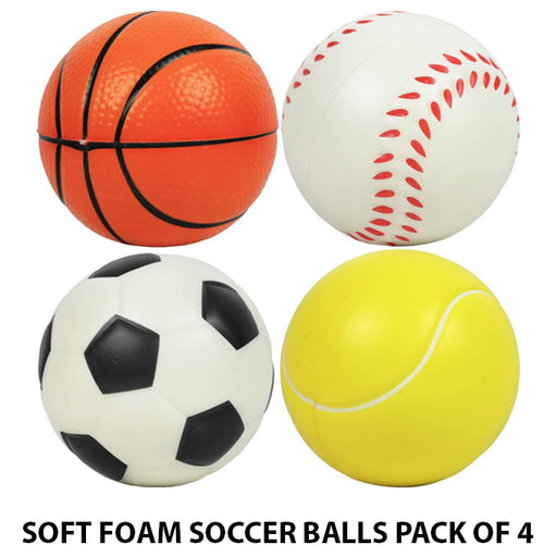 Soft Foam Soccer Sport Balls Pack for Kids - Pack of 4 Different Sport Balls - Toy Sets