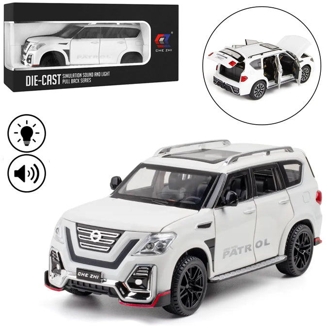 XLG Nissan Patrol Die Cast Model Car 1:24 Scale - Lights &amp; Music - White - Toy Sets