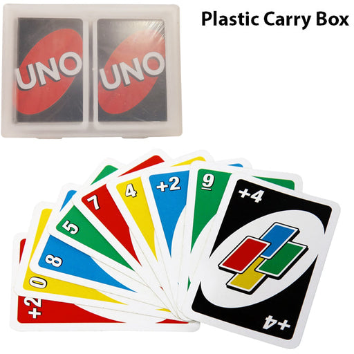 UNO Card Game With Plastic Carry Box (112 Cards) – Multi Color - Toy Sets