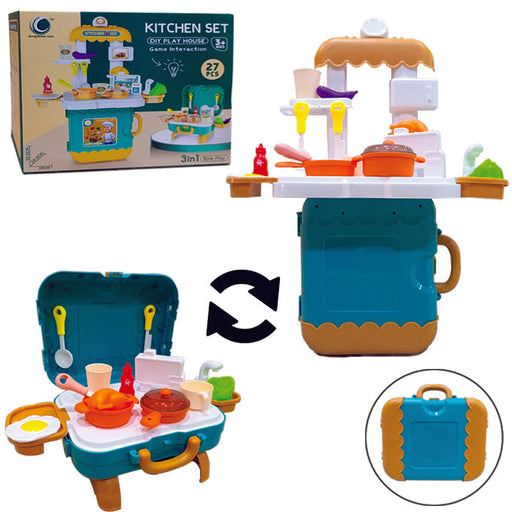 DIY 3 in 1 Portable Kitchen Set Play House Briefcase 27 Pcs - Toy Sets