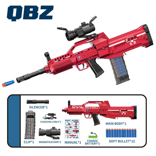 QBZ Electric Automatic Assault Riffle Shooting Toy Gun With Soft Darts Toys For Boys No.1219 - Assorted Multi Color - Toy Sets