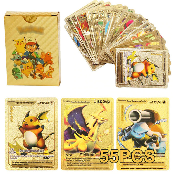55pcs Pokemon Gold Foil Cards Anime Cartoon Pokemon English Version Tcg Card For Fans Collection - Toy Sets