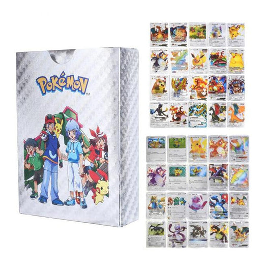 55 PCS Silver Foil Rare Cards Packs Set Deck Box Including Assorted The Latest Vmax GX EX DX V Cards Silver Toy for boys - Toy Sets