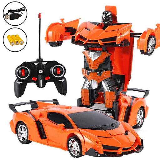 Remote Control 2 In 1 Transformer Deformation Robot Lamborghini Car With Lights &amp; Music - Orange - Toy Sets