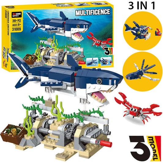 3 in 1 Undersea Creative Series Marine Animal Building Blocks 31009 Squid Great White Bricks Toys 388+ Pcs - Toy Sets