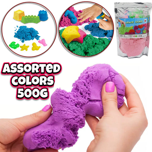 Space Sand Kinetic Sand 500 Gram With 8 Molds Pack For Kids In Assorted Colors - Toy Sets