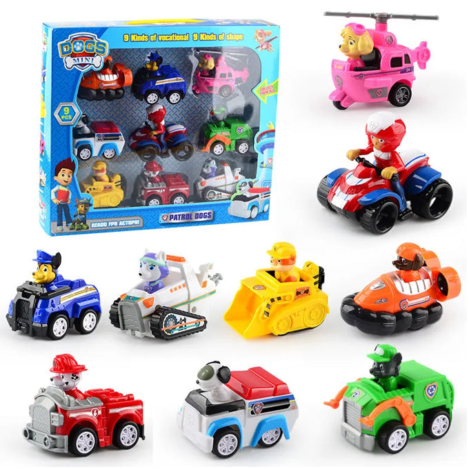 Paw Patrol Dog Rescue 9 Pieces Pull Back Car Set For Kids - Patrulla Canina Ryder Anime Action Figures Model Car Toy Gift - Toy Sets