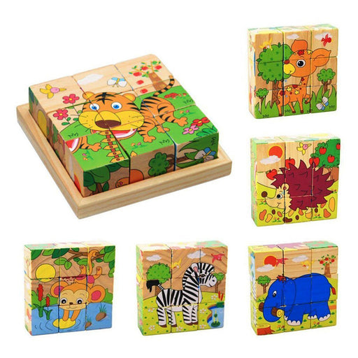 Wild Animals with Elephant - Cubical Wooden Puzzle - Games